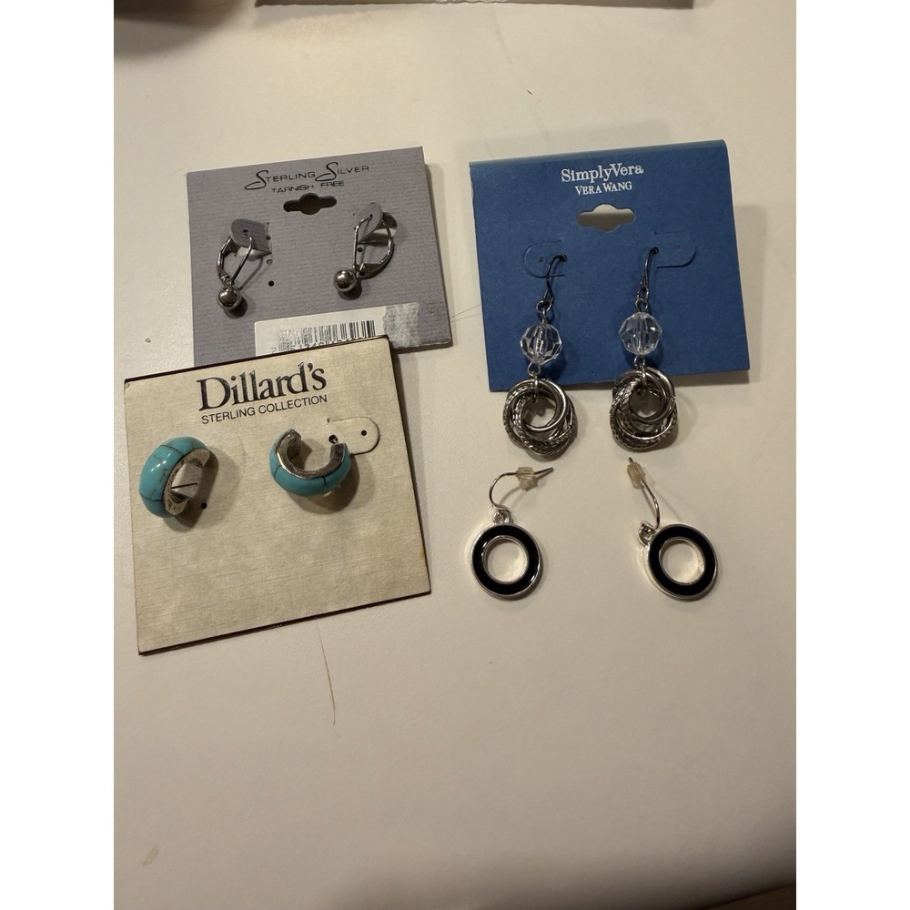 Mixed Earrings Lot Sterling Silver Costume Dangle And Hoops Bundle Turquoise